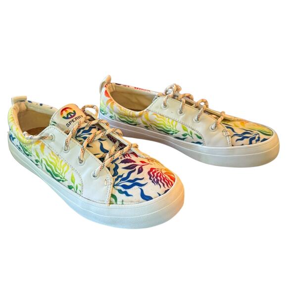 Sperry Crest Vibe White Rainbow Pride Sneakers Size 9 - Picture 2 of 8